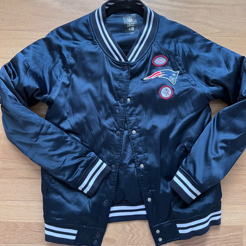 Patriots New Era Navy Bomber Jacket with Embroidered Accents